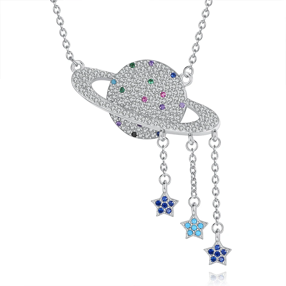 

Original Design 100% 925 Sterling Silver Necklace CZ Planet Pendants Necklaces Fit Women Wearing Jewelry Gift