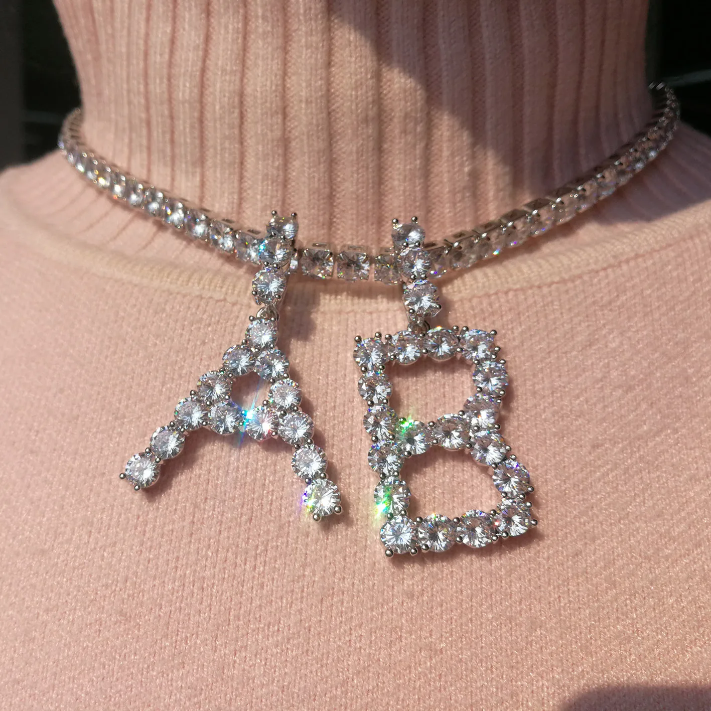wholesale foxi jewelry big 5mm stone alphabet diamond tennis letter initial necklace