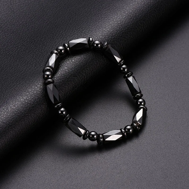 普世礼品赤铁矿圆珠黑色魅力石黑色珠子手链幸运旅行手链给女孩