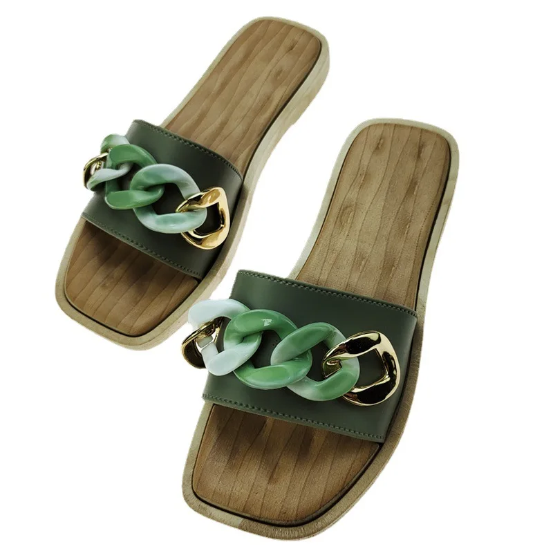 

ladies summer 2021 new chain slippers outdoors flat cheap women flat sandals and slides, Customized color