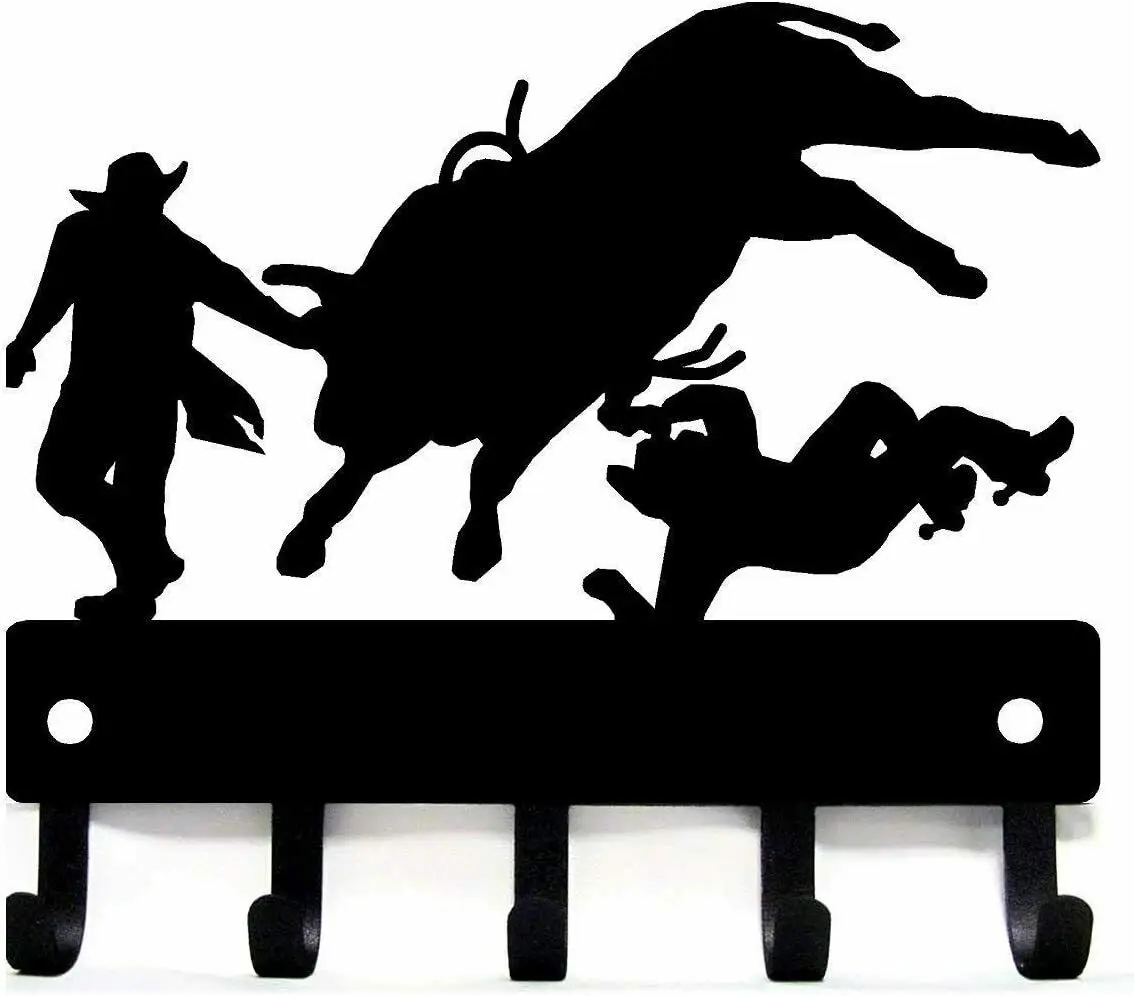 

Yinfa Factory Quality Brand new Decor Metal Wall Art Craft Cowboy Bull Rider Rodeo Clowns - Key Rack Hanger - 9 Inch TY2024