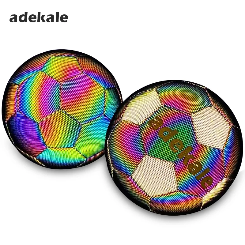

Adekale Street Glow Reflective soccer ball with Custom logo design your own buy different types soccer balls wholesale, Holographic
