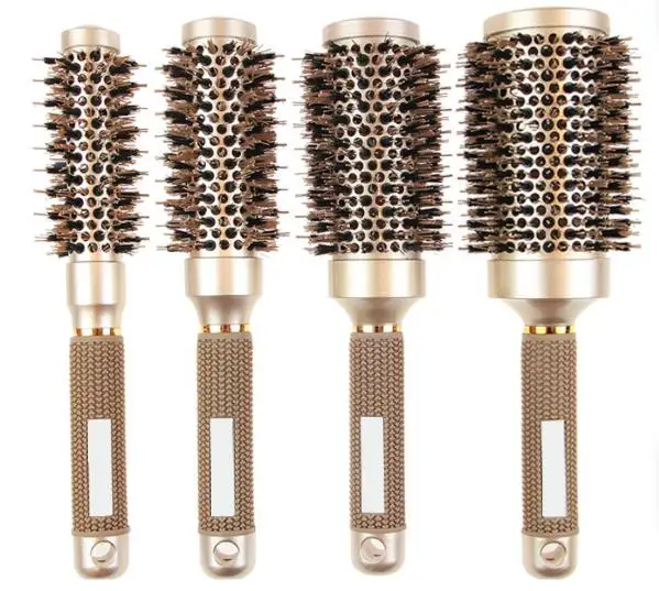 

Wholesale Private Label Styling Curlying Styling Golden Ceramic wild boar and nylon round hair brush