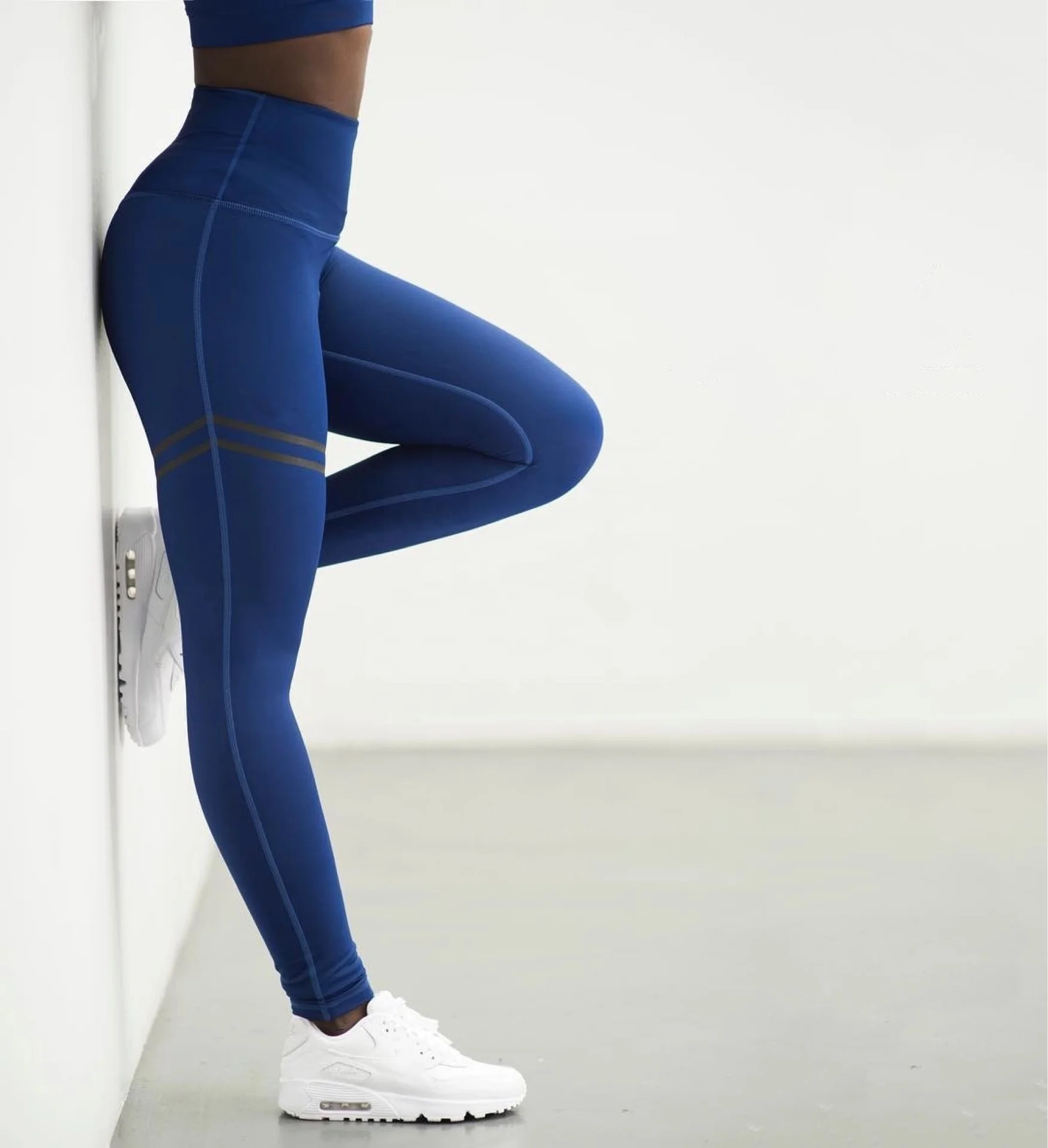 

Ladies high waist double ring flat offset yoga pants tight-fitting sports leggings