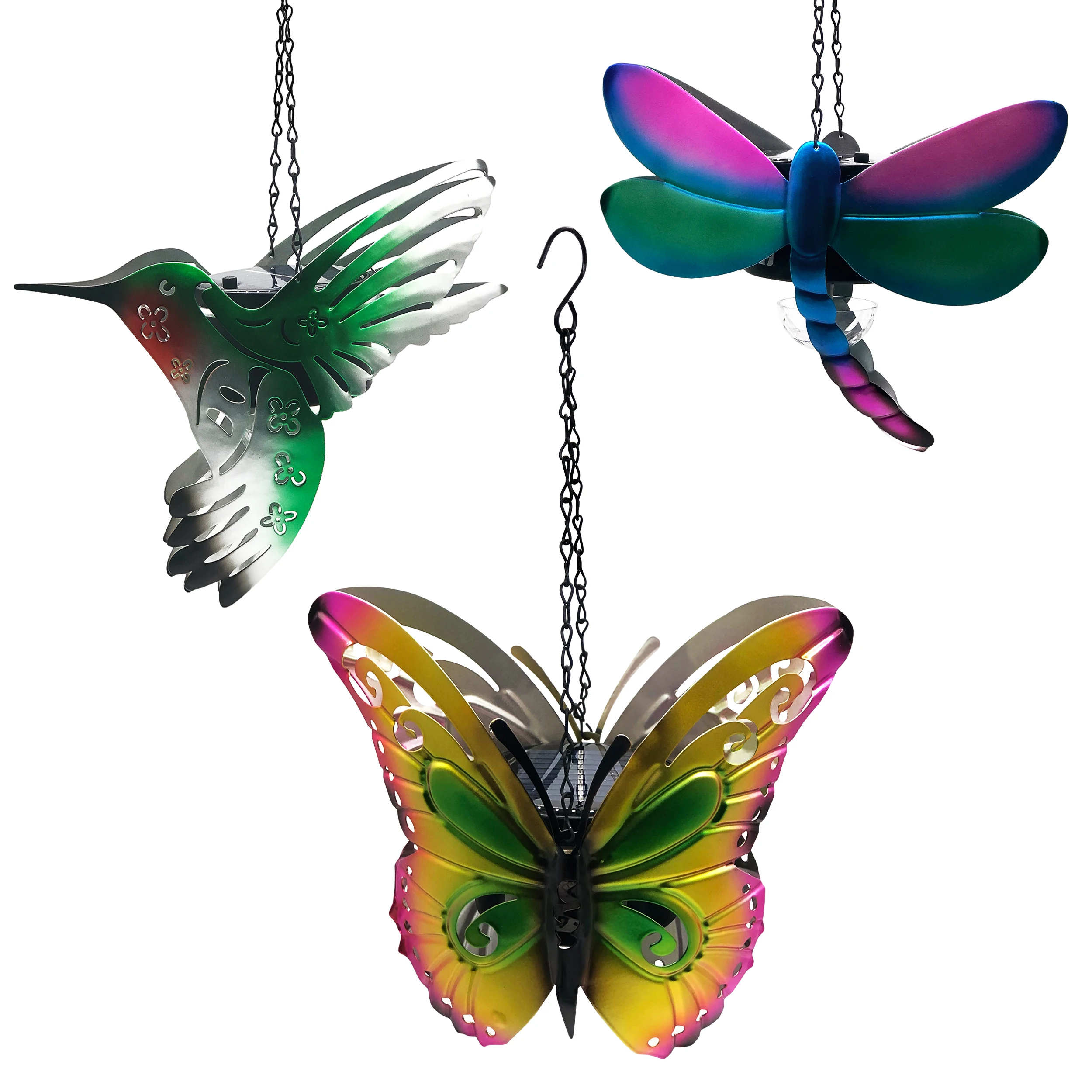 Solar Powered Humming Bird/Butterfly/Dragonfly Multicolor Light Show Garden Ornament