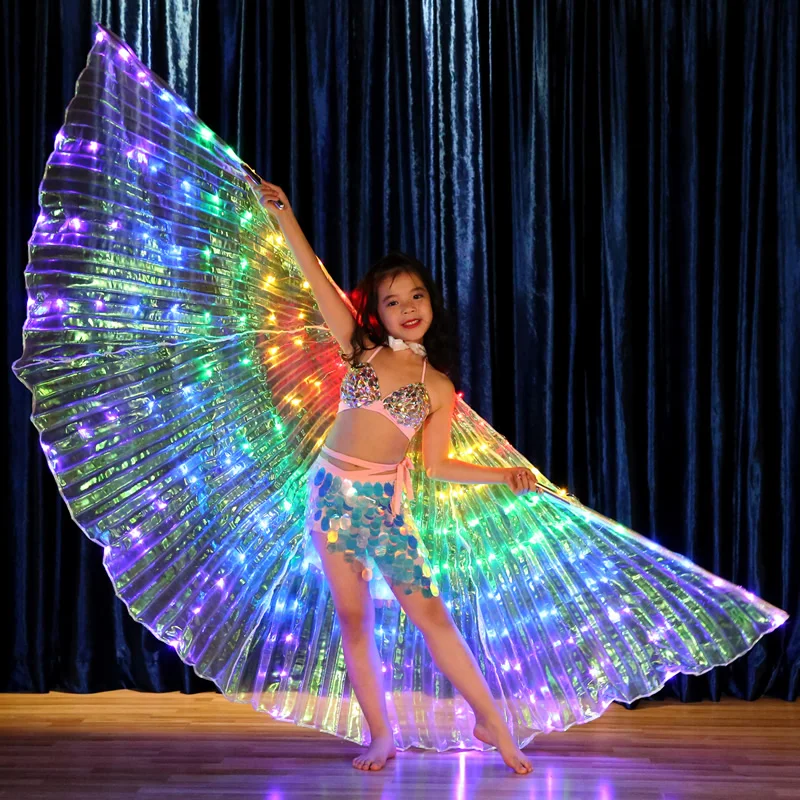 

China Belly Dance Wear Performance Show Fluorescent Butterfly Cloak Colorful Kids Led Isis Wings