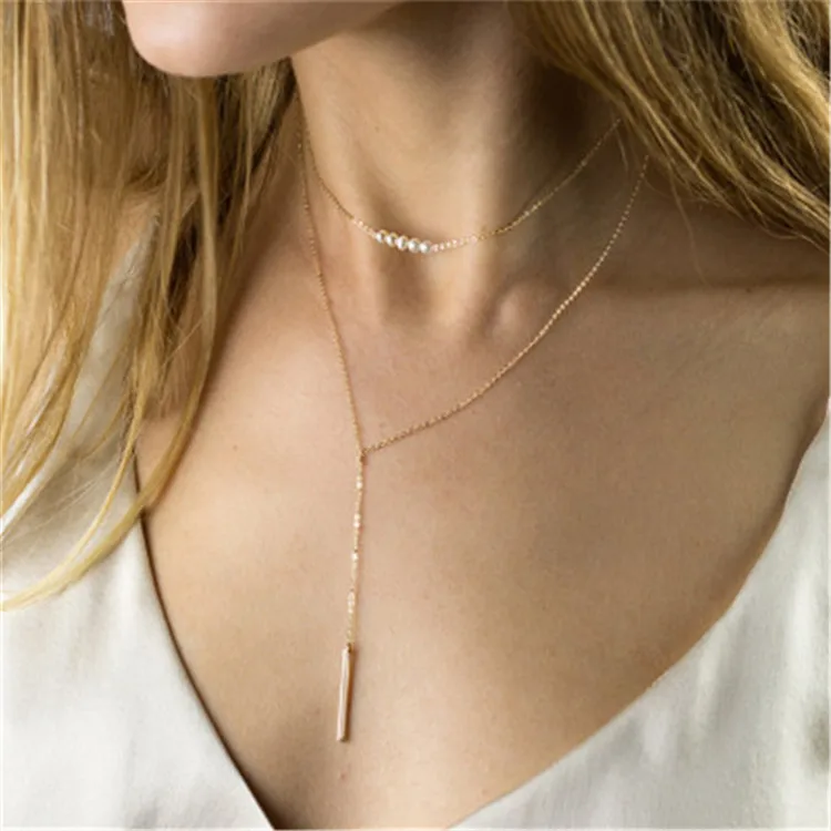 

NK-045 INS Style Women's Trendy Fashion Jewelry Stainless Steel Circle Lariat Bar Pendant Necklace, Sliver, gold and rose gold