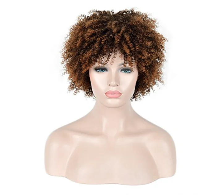 

Goodly Short Curly Afro Wig with Bangs for Women 2 Tone Kinky Curly Hair Wig for Black Women Synthetic Heat Resistant Full Wigs