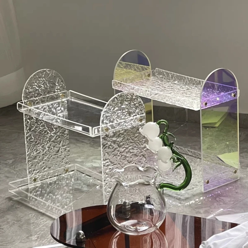 

Desktop glass holder acrylic shelf living room household double water cup storage transparent perfume cosmetics display.