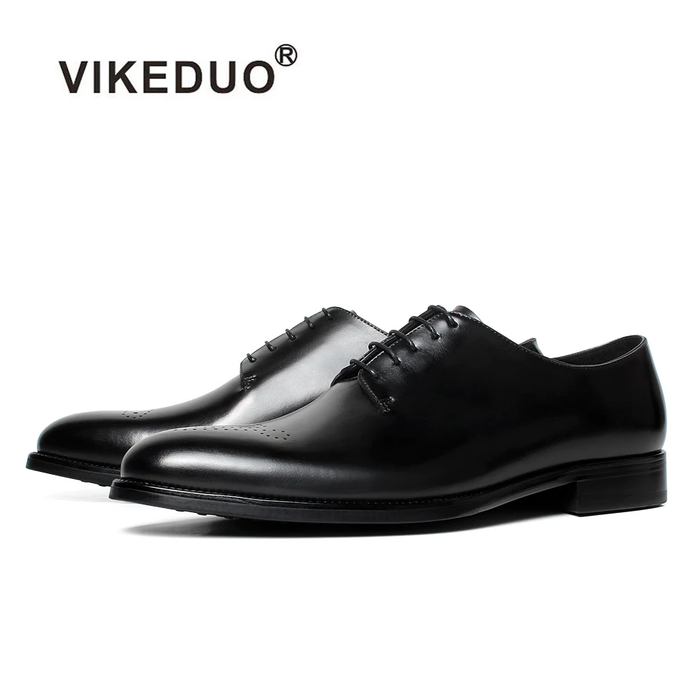 

Vikeduo Hand Made Formal Footwear Design Derby Style Polished Genuine Calf Leather Black Men Wedding Shoes