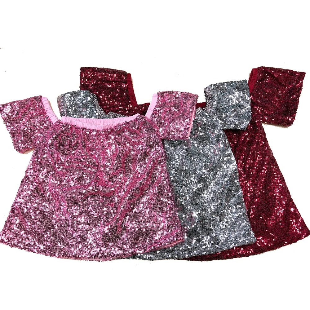 

Fashion Design Party Silver Baby Girl Sequin Off Shoulder Top, Blue,black,champagne,gold,pink,maroon,silver