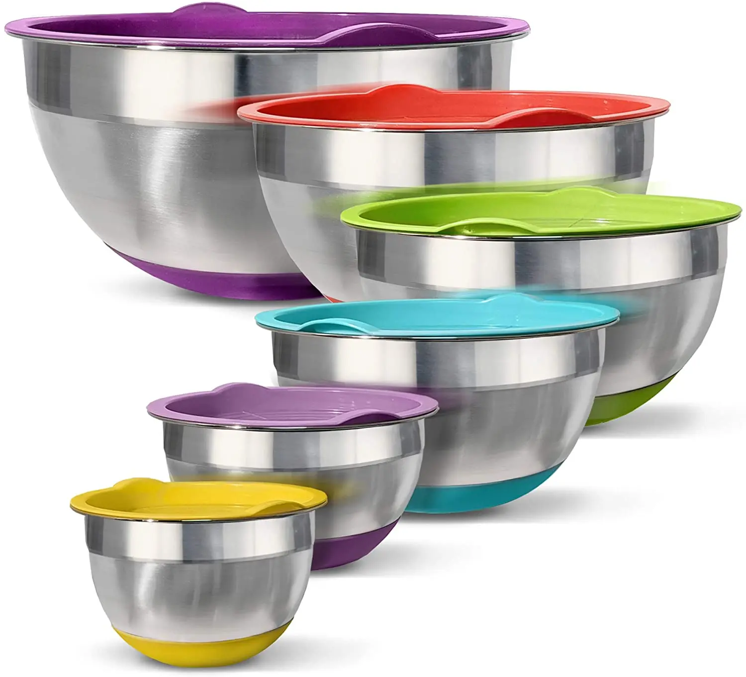 

Nice Quality Non-slip 1.0qt 1.5qt 2.0qt 2.5qt 3.5qt 4.5qt 7.0qt Stainless Steel Mixing Bowls Salad Bowls set with Lids