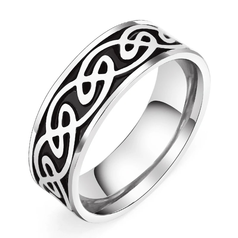 

Striped ring ring stainless steel cross line dripping black ring personalized jewelry factory direct sales, Silver color