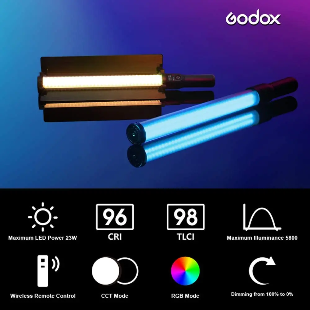 

LC500R RGB LED Light Stick 2500K-8500K Bi-Color Full Color Lighting Effects CRI 96 TLCI 98 with Remote Control & Barndoor