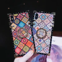 

Square National style case cover for iPhone X XR XS MAX, Flower Soft case with ring for iPhone XS Max