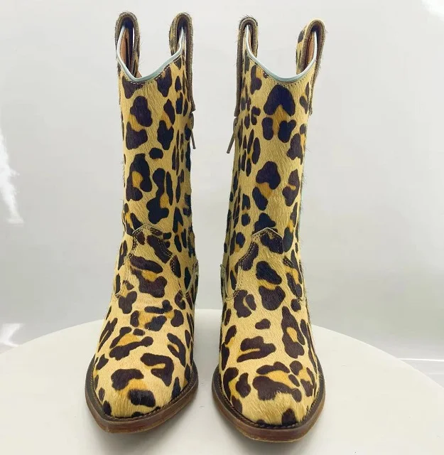 

Trendy Winter Classic Leopard Children Cowboy Boots Zip-up Custom Colors Cushioning Kids Shoes US Size 4-12