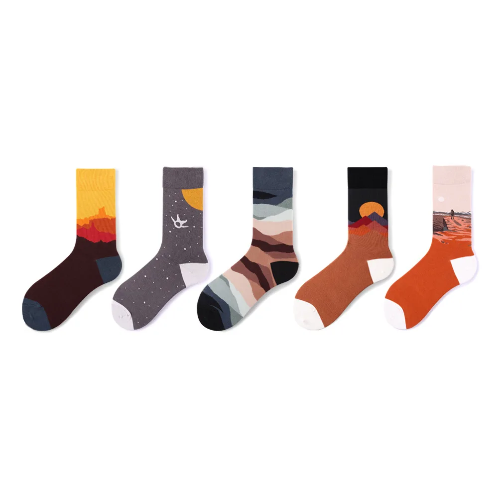 

2021 autumn/winter new hot selling cotton men's socks landscape graffiti style personality tube women's socks