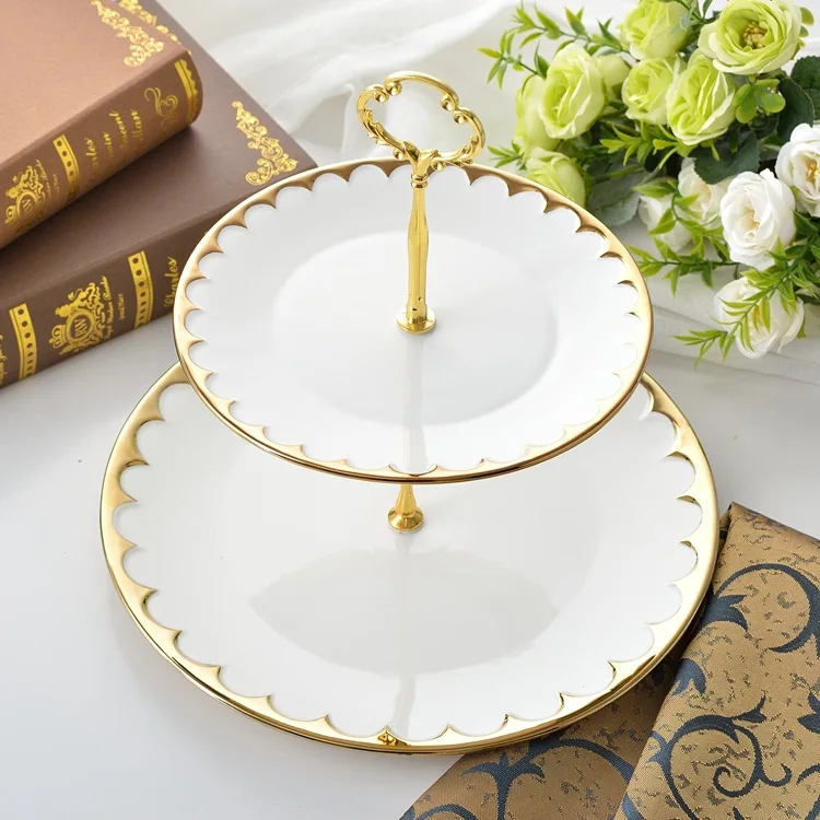 

European-style court Golden crescent Double-layer fruit pastry plate, White