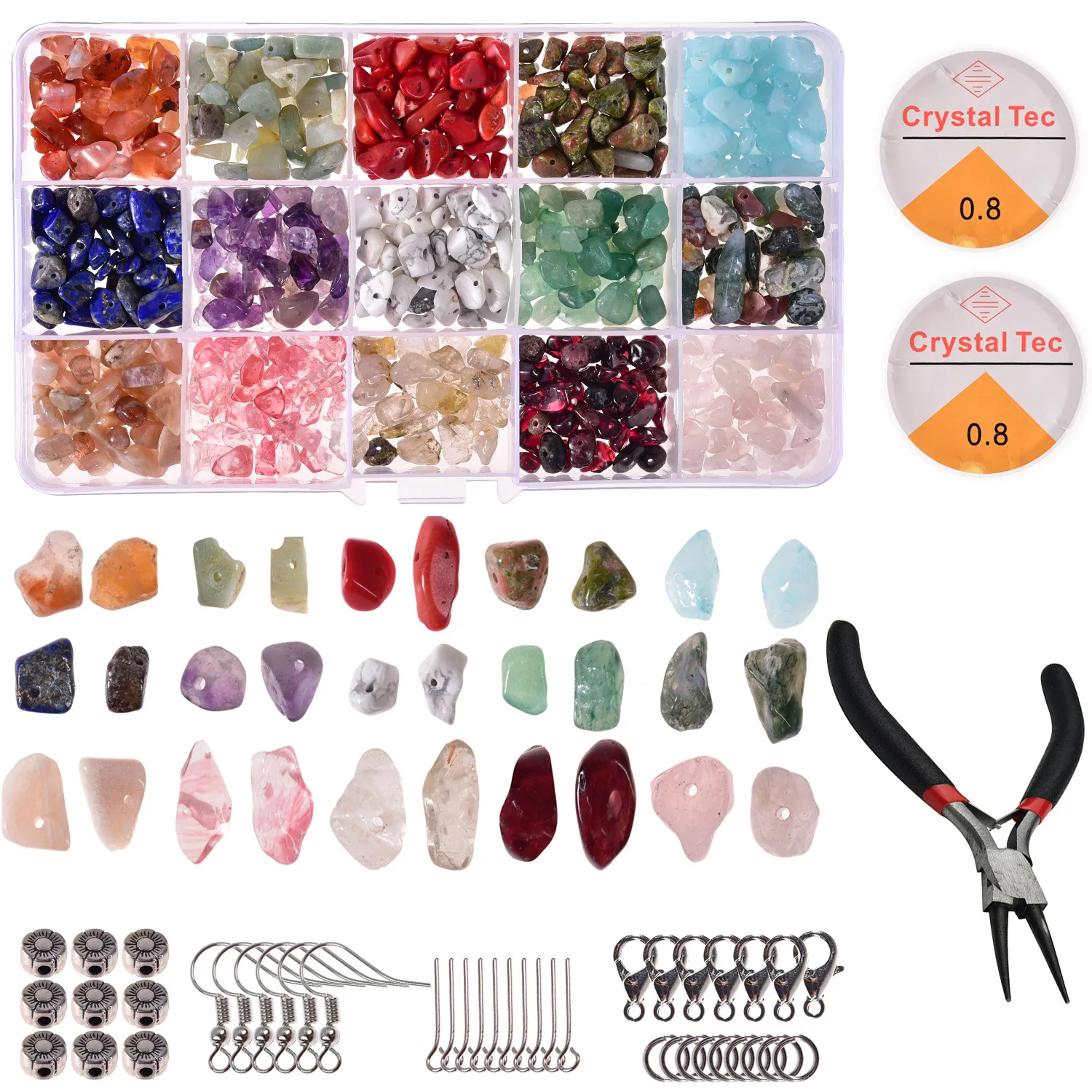 

Amazon Hot Natural Stone 15 Grid Accessories DIY Amazon Boxed Set Gravel Beads For Bracelet With Nipper Pliers, Mixed color