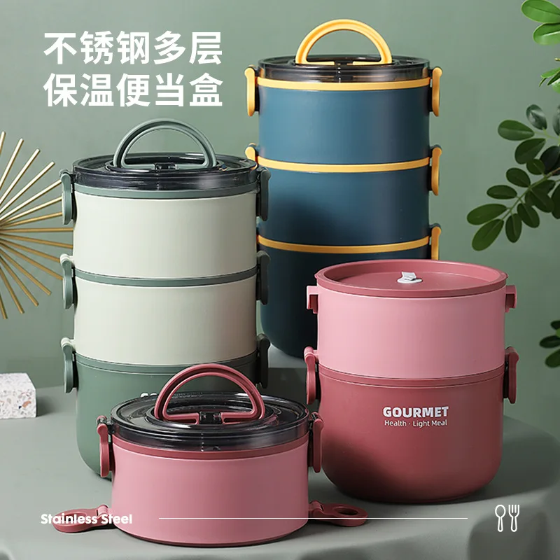 

Portable Stainless Steel Bento Insulated Thermos Stack Lunch Box Food Box for School