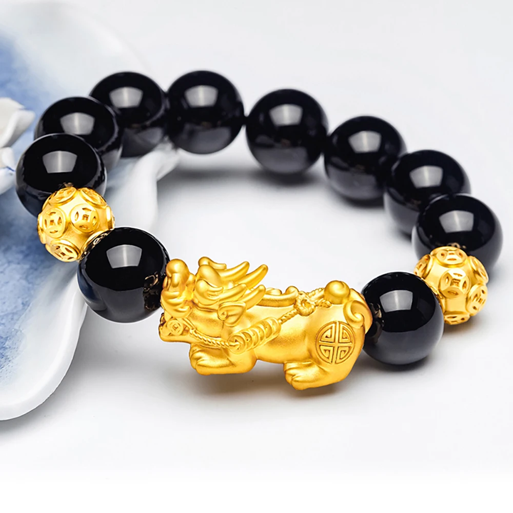 

Wealth Bracelet, Obsidian Bracelet, Good Luck Fortune Bracelet Pixiu Bracelet Amulet Protection Bracelet for Men Women