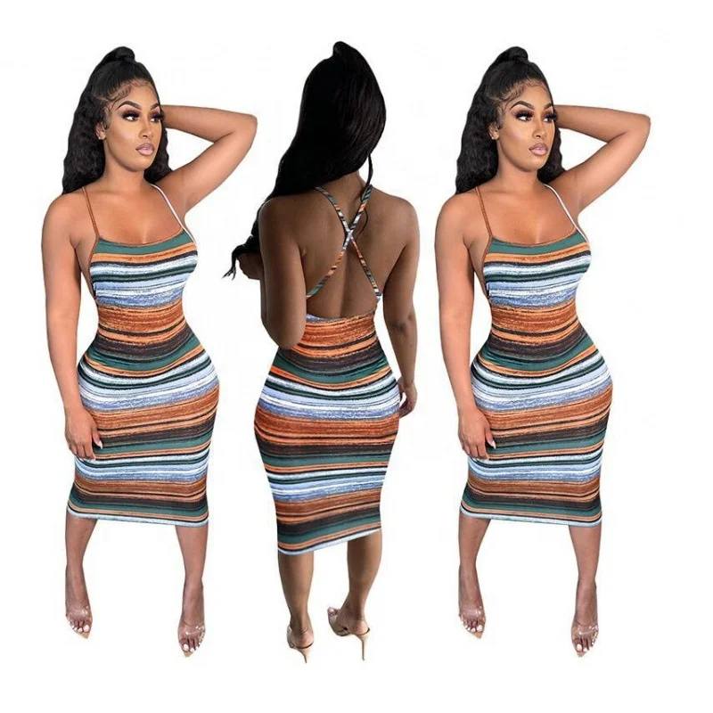 

2021 Bodycon Sexy Stripper Backless Sleeveless Women Dress, Shown
