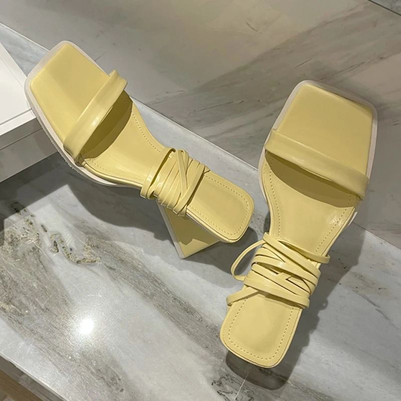 

Gladiator Women Sandals Sexy 2021 New Summer Ankle Strap Strange High Heels Lace-Up Pumps Square Toe Ladies Party Shoes