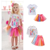 

Mudkingdom summer girls birthday embroidered t shirt design kid colorful skirt two piece set clothing