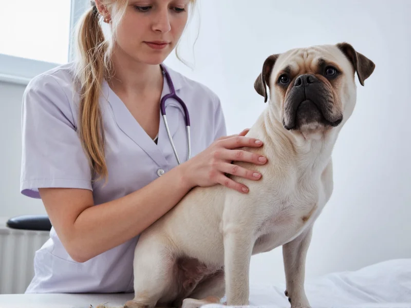 Veterinarian examining dog during checkup