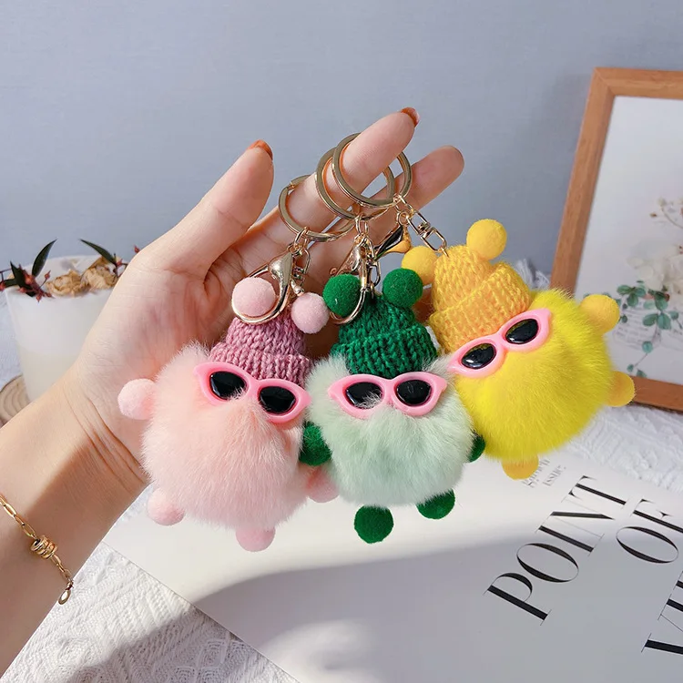 

Cute Rex Rabbit Plush Coal Ball Key chain Personalized Creative Cartoon Toy Plush Ball Car Accessories Keychain For Bag Pendant