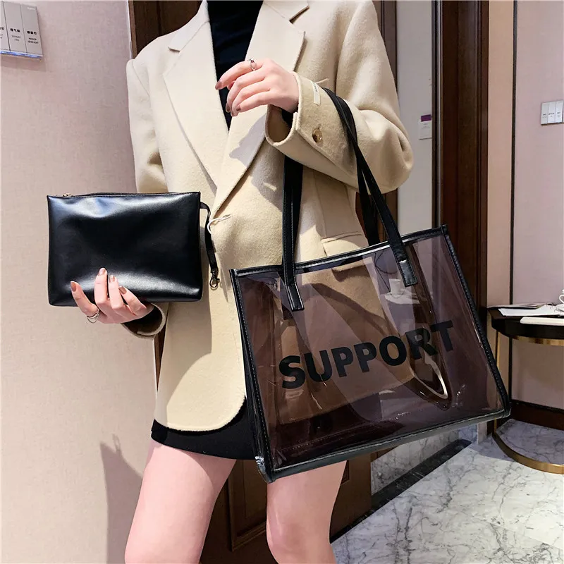 

2021 Clear Transparent Composite Women Bag PVC Tote Woman Handbag Handbags Ladies Purses Jelly Bags, Customizable