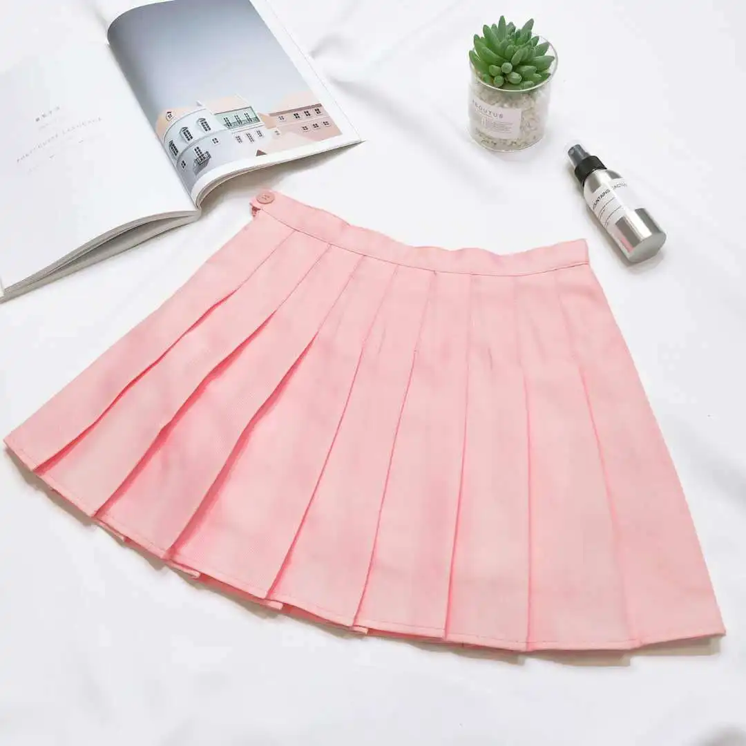 

Preppy Style Women Mini Pleated Skirt High Waist Pure Color A-Line Tennis Skirt Plus Size Clothes