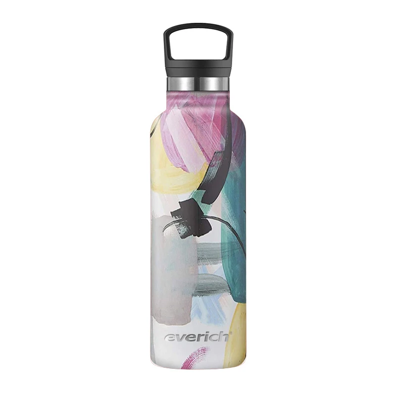 

everich Ready to Ship Custom LOGO and color outdoor double wall insulated vacuum middle mouth stainless steel water bottle, Customized