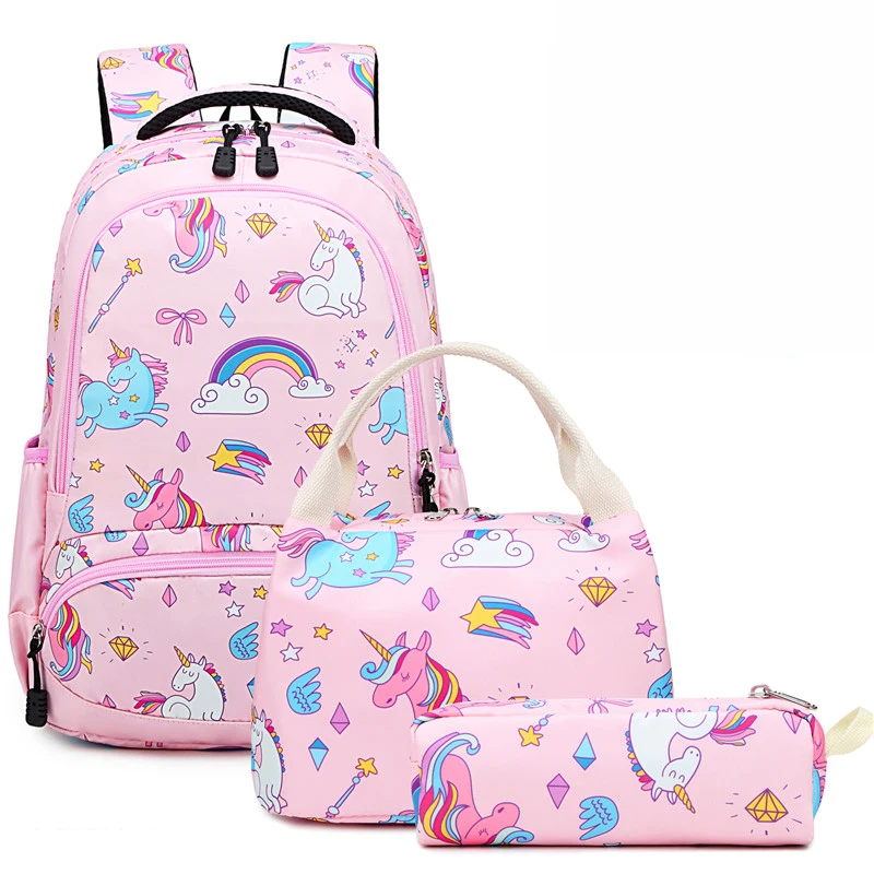 Girls School Backpacks for Elementary School Bookbag 3 in 1 Unicorn Backpack Set for Kids School Bag Water Resistant 