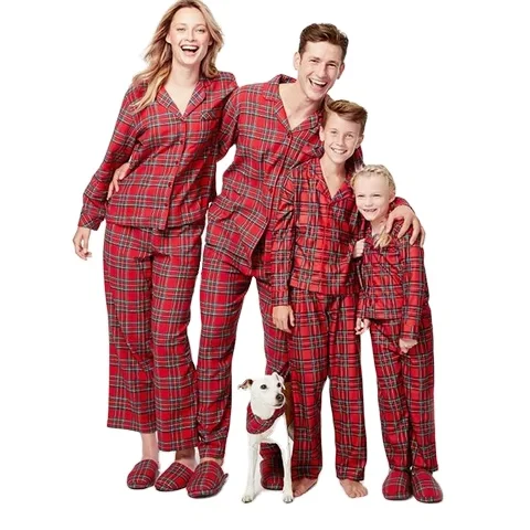 

New Arrivals Wholesale Custom Print Sleepwear Mommy and Me Pajama Long Plaid Matching Family Pajamas Christmas Pajama