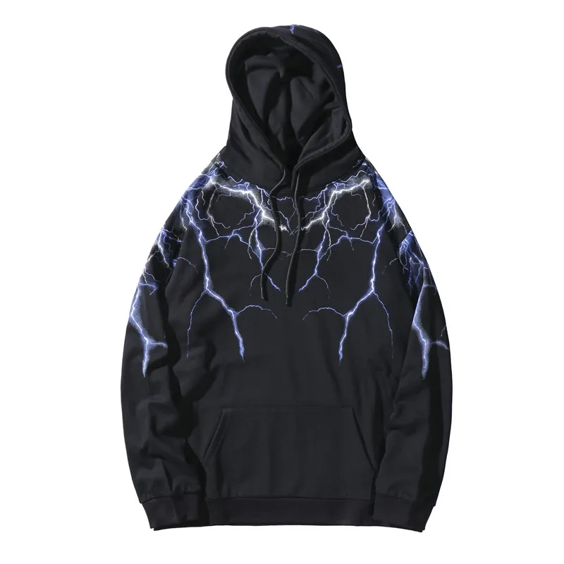 

Wholesale Custom Mens Hip Hop Lightning Hoodie Sweatshirt Hooded Jersey Hoody Autumn Loose Pullover Sweatshirt