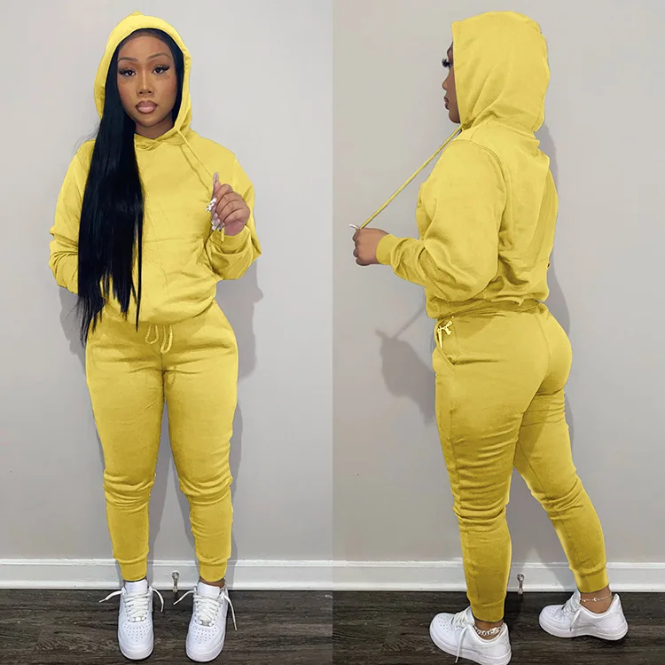 

Wear Women 2 PC Sweatshirt Two Pieces Jogging Suit Tracksuits Sweat Pants 2021 Fall Winter Solid Sweatpants And Hoodie Set, Pink,black,gray,khaki,yellow