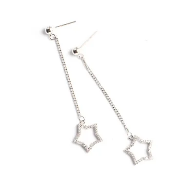 

Korean trend 925 sterling silver tassel earrings fashion star silver beads earrings, White gold