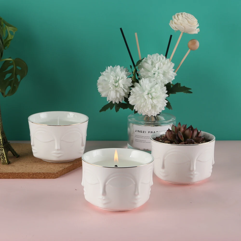 

BW08 New Arrival 4 Pieces Ceramic Bowl Set Candlestick with Face Design Soup Bowl, Blue and white