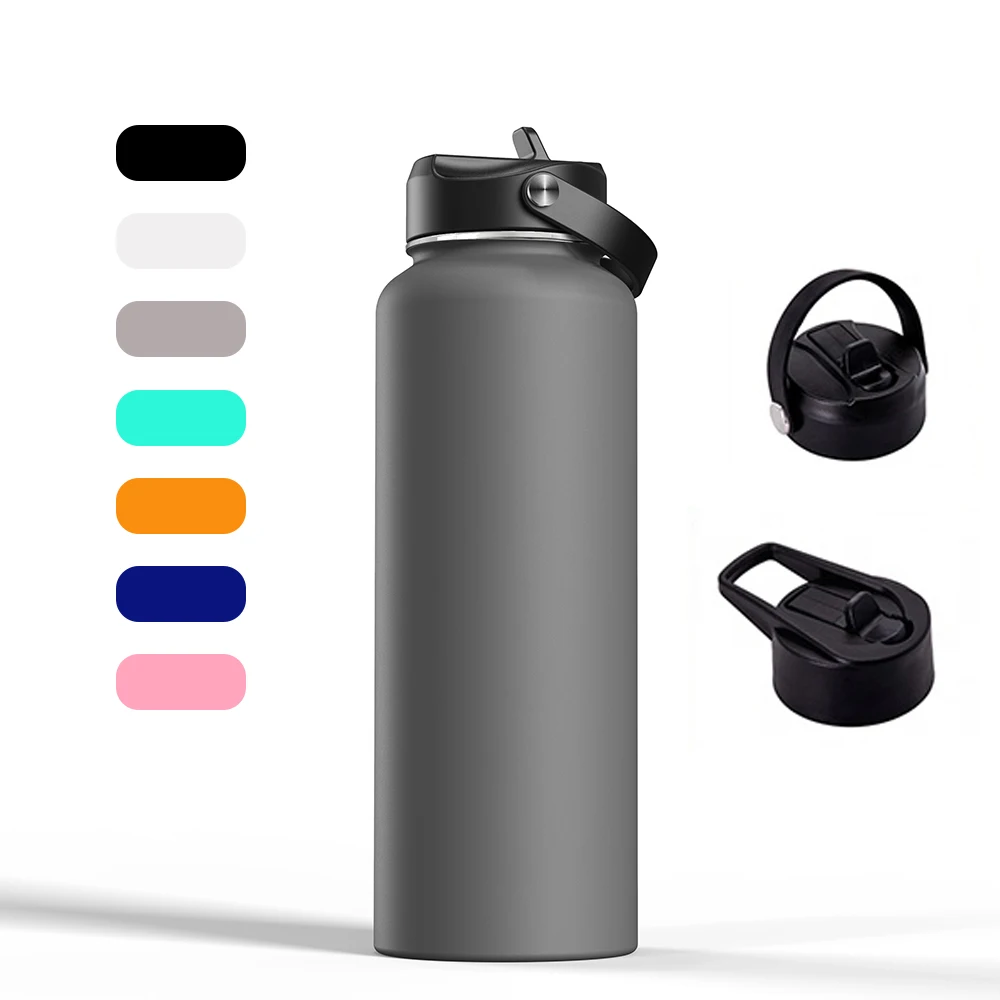 

Ready To Ship Hydro Private Label 40oz Eco-Friendly Stainless Steel Vacuum Insulated Water Bottle Flask Thermos With 12 Lids