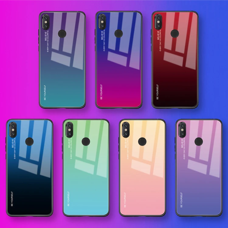 

Free sample beauty aurora color design tempered glass smartphone cover for redmi note7 / note 7 soft tpu phone case