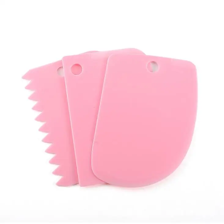 

Plastic different shapes cake scraper smoother set 3 pcs, Yellow,pink,blue,green,white