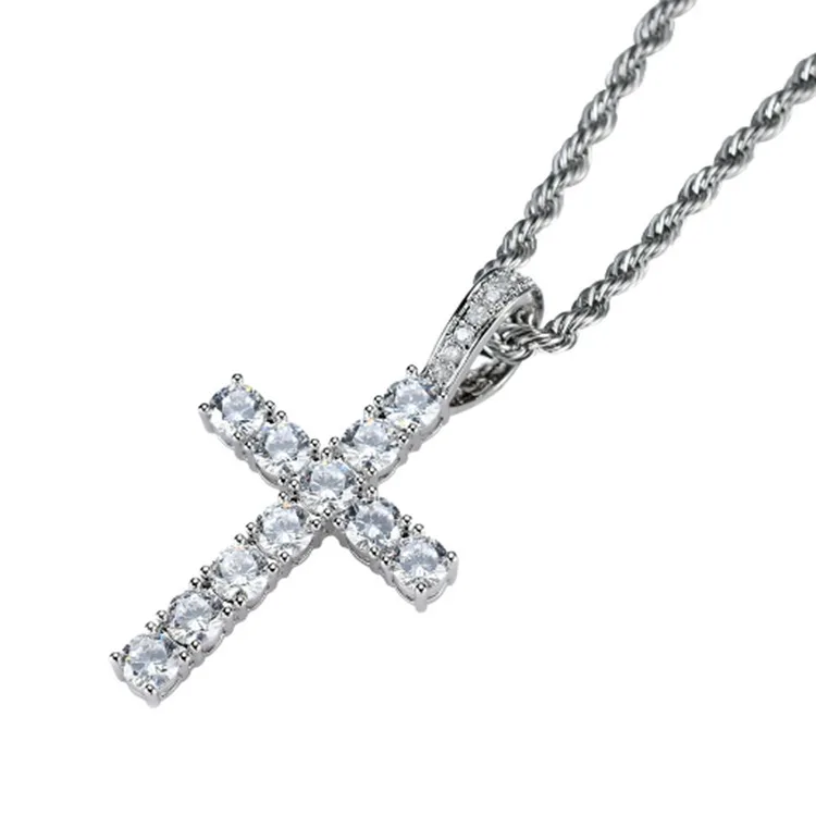 

New arrivals high quality gold plated mens cross necklace diamond crystal hiphop chunky cross jewelry