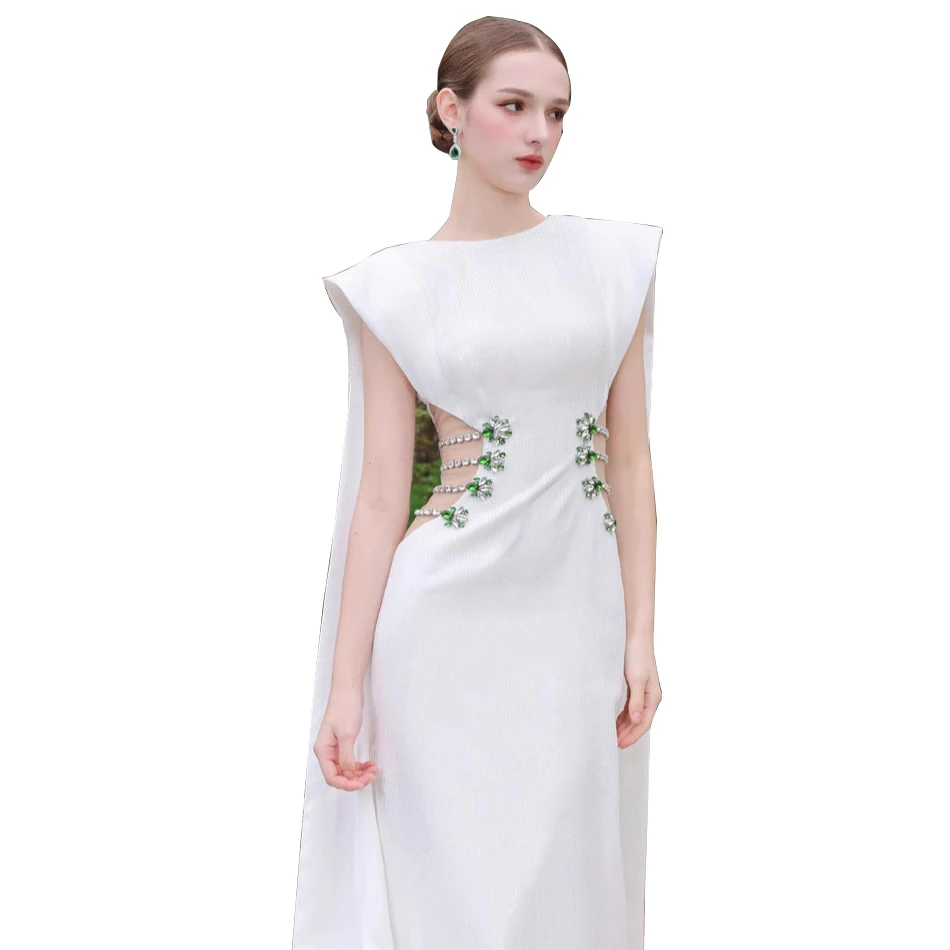 Customize High-End Bandage Wedding Luxury Evening Party Dress Women Elegant Long Ribbon Crystal Decoration Summer Season