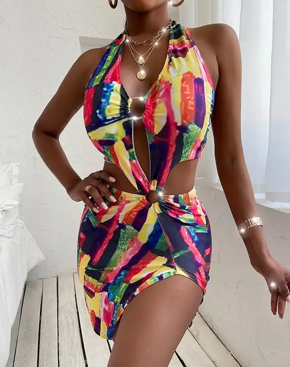 

Hot Sale STOCK 3Colors With Pad Swimwear Dress Custom Print XL Beach Cover Ups