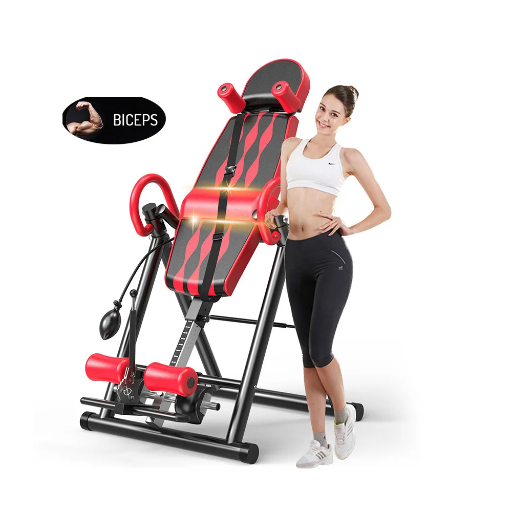 

Foldable Gravity Heavy Duty Inversion Table & Protective Belt Back Stretcher Machine, Black+red