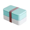Lunch Box 2 Tiers for Microwave Dishwasher Bento Box with Reusable Cutlery Plastic Bento Lunch Box With Elastic Band