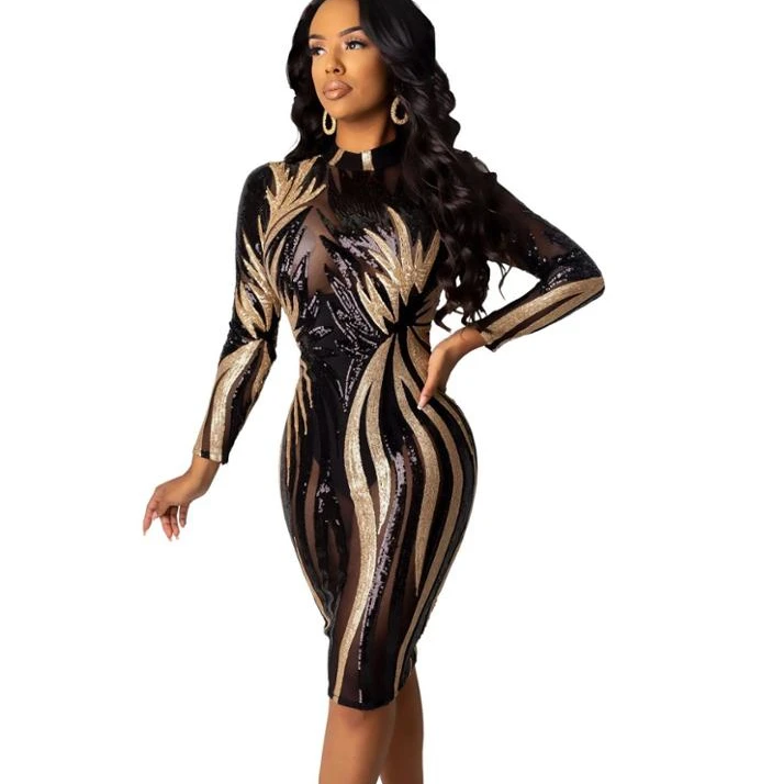 

2020 New Arrival High Quality Women sexy transparent Long sleeve o neck Ladies casual dresses