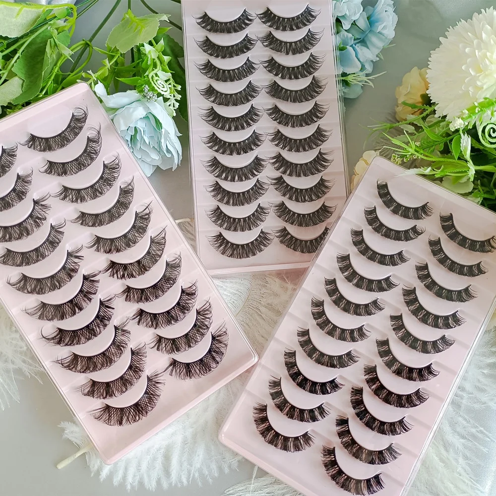 

Best Selling Dramatic 25mm 10 Pairs Pack 3D Silk Russian Eyelashes D DD Curl Strip Lashes