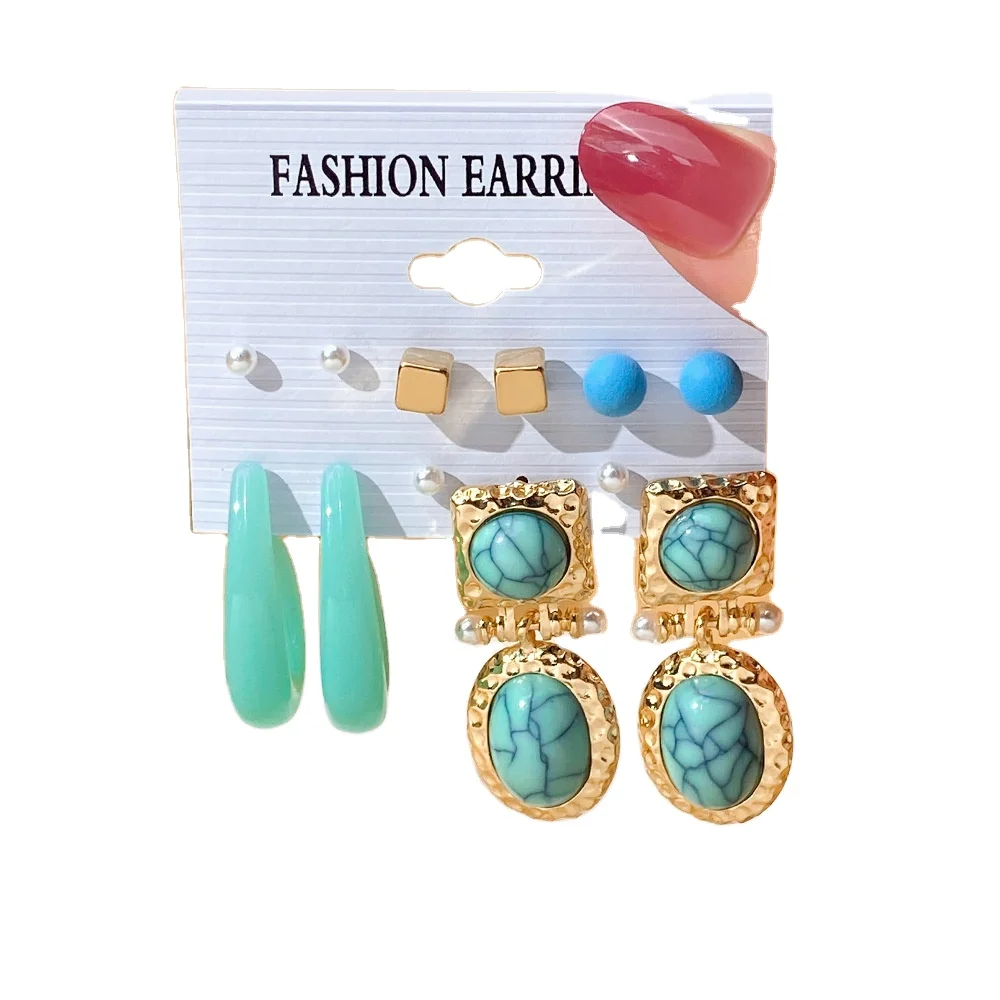 

Vintage Acrylic Pearl Drop Big Earrings Set For Women Summer Dangling Earring